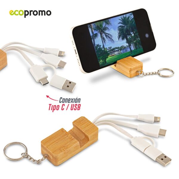 TE-566 Cable Multicargador 3-1 Bamboo